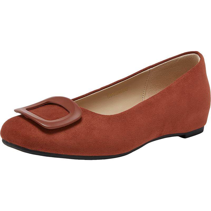 百思图26春商场新款通勤绒面平底单鞋浅口船鞋妈妈鞋女U2613AQ6