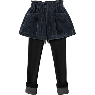 女童毛呢假两件加绒加厚长裤裙裤儿童打底裤裙一体绒裤子秋冬装