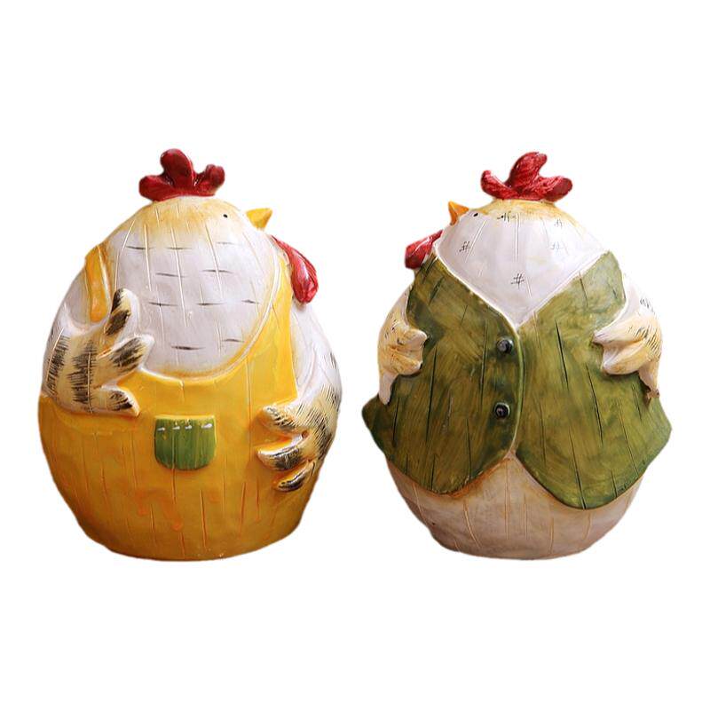 情侣油画鸡摆件书房树脂工艺品