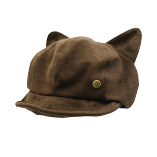 韩版侦探眼镜猫咪格子贝雷帽女冬季新款显脸小百搭卡通小狗画家帽