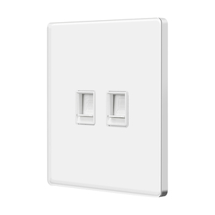 家恩86型钢化玻璃面板二位电脑网线插座双孔网口网络面板六类千兆