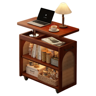 折叠茶几实木移动边柜客厅家用小户型侧边柜小推车式沙发边置物架