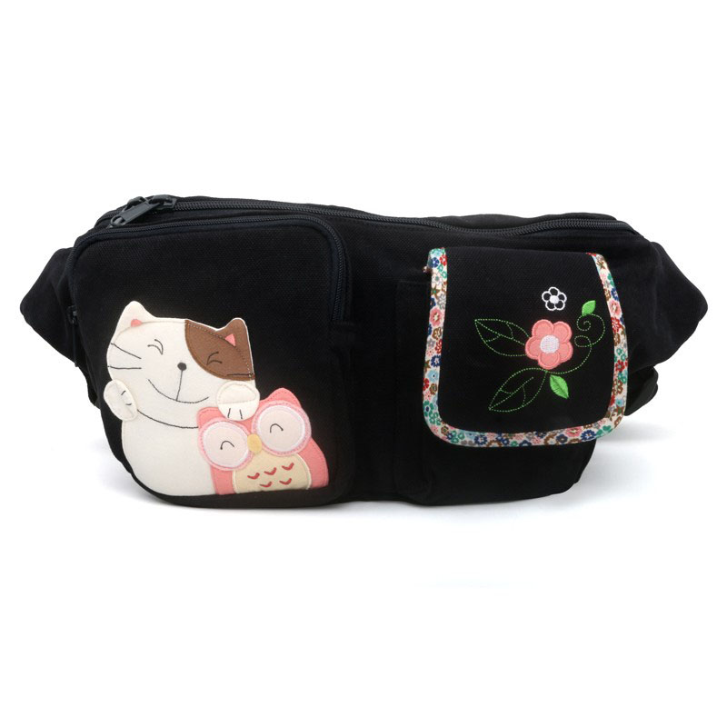 kine猫手工拼布花布猫咪腰包