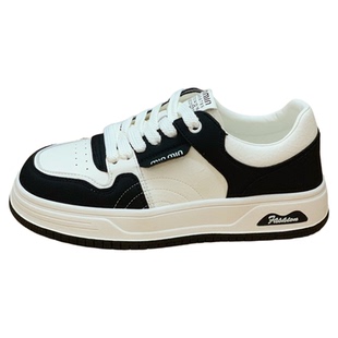 真皮板鞋女2025秋季新款百搭透气系带显脚小拼色休闲轻便小白鞋