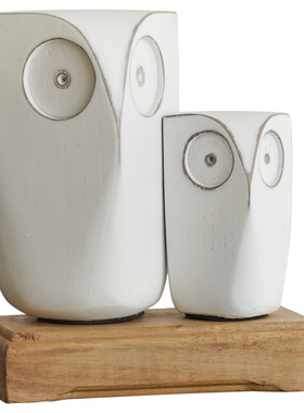 创意实木猫头鹰摆件，抽象风格