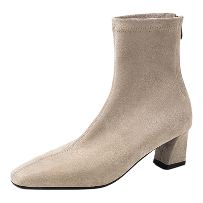 绒面方头粗跟弹力瘦瘦靴2025新款