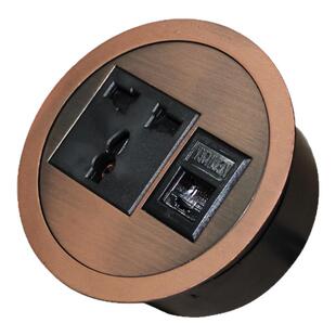 桌面圆形嵌入式插座电源网络接口办公电脑桌圆孔床头柜接线板80mm