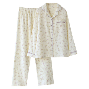 睡衣女春秋纯棉双层纱布田园风碎花套装2026新款夏加肥大码家居服