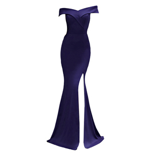 高级感宴会晚礼服女气质高贵优雅一字肩鱼尾主持人礼仪小姐连衣裙