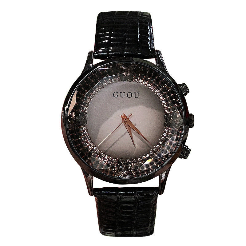 古欧正品手表女个性炫酷大表盘时尚韩版潮流高端大气黑色皮带女款