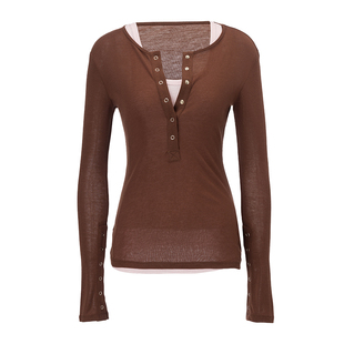 EVAOUXIU【新品】羊毛莱赛尔U领背心+亨利领T恤两件套可拆卸秋季