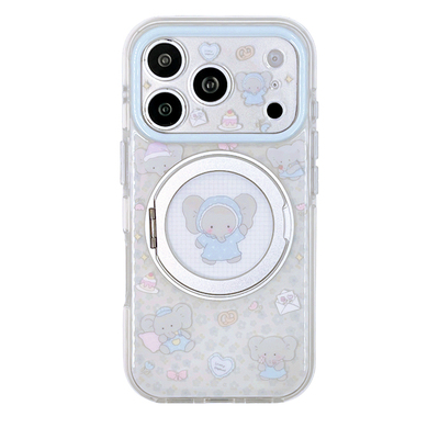 kaia 奶系卡通睡衣小灰象碎花适用苹果18promax手机壳iphone16pro新款16女17pro支点支架15pro全包防摔手机套