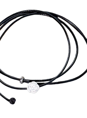 999足银山茶花黑色项圈choker