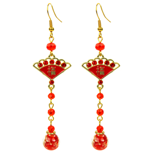 古风长款红色耳饰气质中国风配马面裙的耳环2024新款潮复古耳坠女