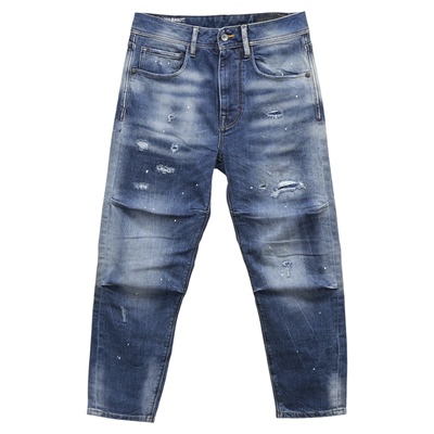 3D破洞水洗宽松锥形中腰男牛仔裤