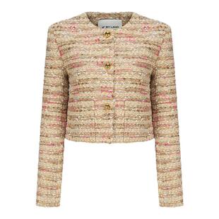 IF BY LAND设计师品牌LOOKNOW小香风圆领短款粗花呢外套女