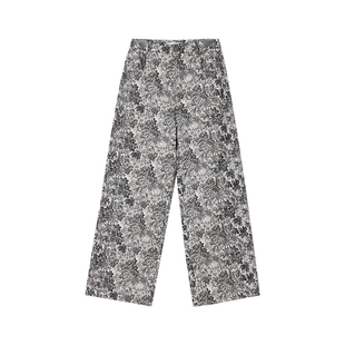 谷邦复古水墨花印花阔腿裤女2026春季新款高腰宽松显瘦直筒长裤子