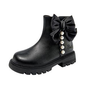 芭比童鞋女童短靴2025新款秋冬季女孩马丁靴皮靴加绒棉靴儿童靴子