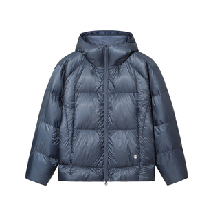 美国ELEMENT滑板羽绒服男复古蓝灰色双层领90白鸭绒连帽加厚外套