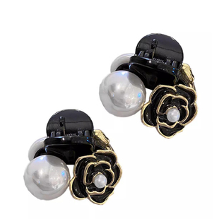 简约高级感黑白山茶花发夹小香风花朵刘海夹气质鸭嘴一字夹碎发夹