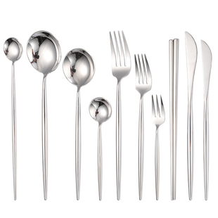 北欧式304不锈钢西餐刀叉勺筷子四件套家用餐具牛排刀叉套装全套