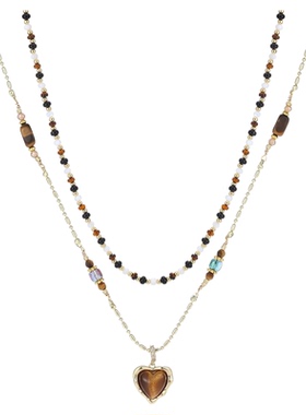 爱心虎眼石吊坠项链毛衣链锁骨链