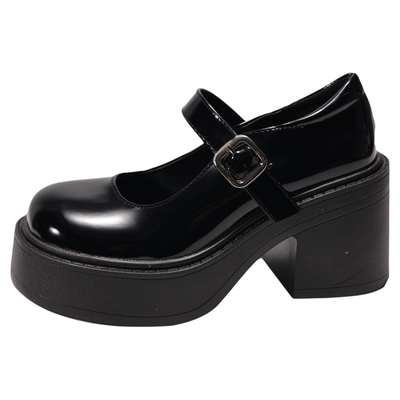 高跟小皮鞋女粗跟厚底玛丽珍鞋