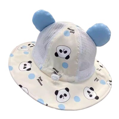 宝宝帽子夏季凉帽大帽檐防晒太阳帽男孩儿童遮阳渔夫帽女婴儿熊猫