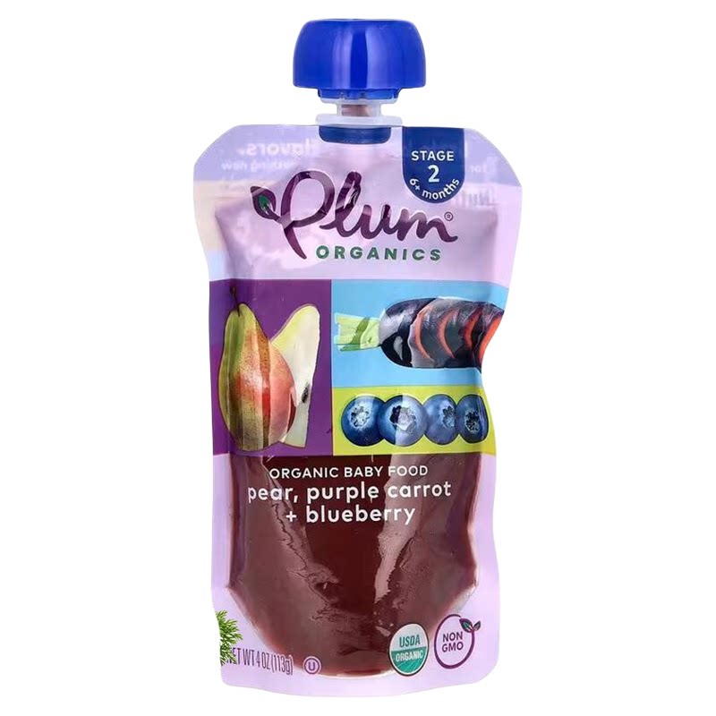 Plum Organics 有机婴儿梨紫萝卜蓝莓泥113g天然营养果蔬泥辅食版
