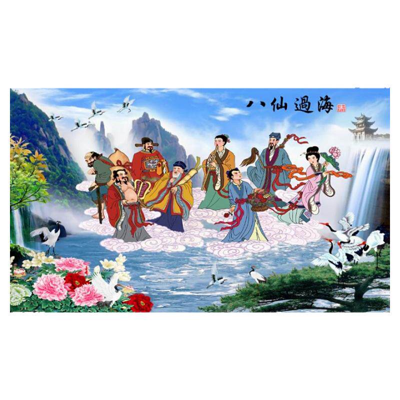 八仙背景墙纸防水防潮壁画