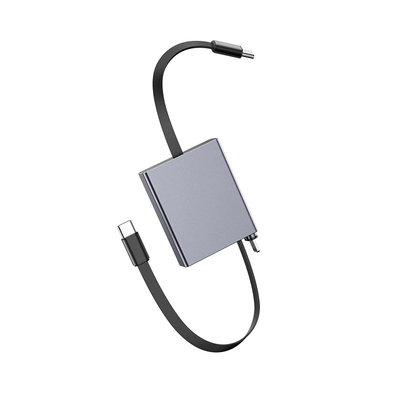 usb+Type C固定单头拉伸缩一拖四pd快充车载carplay数据线适用华为苹果iPhone13/17一拖二转接头四合一充电线