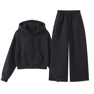 显瘦黑色卫衣卫裤打底裙裤套装