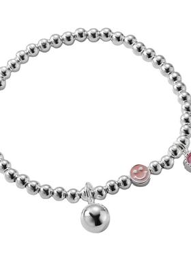 纯银爱心笑脸手链女弹力绳韩系粉色微笑925银珠手串小众轻奢设计