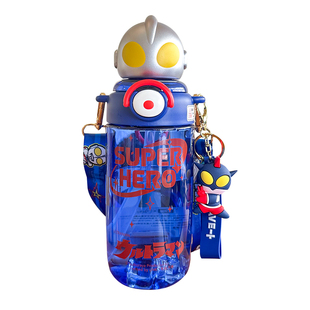 儿童奥特曼水杯男孩小学生上学专用斜跨吸管杯正品史迪仔水壶夏季