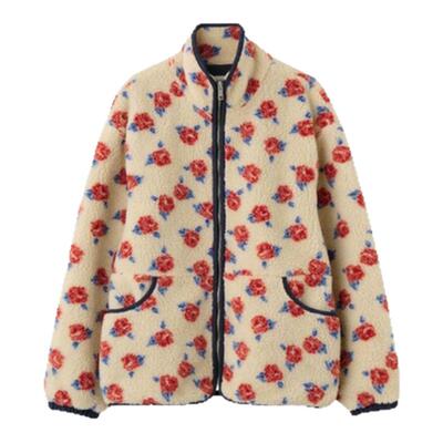 【现货】sienne韩国东大门气质复古撞色玫瑰花摇颗粒绒拉链外套