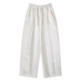 BOYUE帛跃秋季宽松纯棉坠感长裤男生青少年阔腿纯色裤子学生潮牌