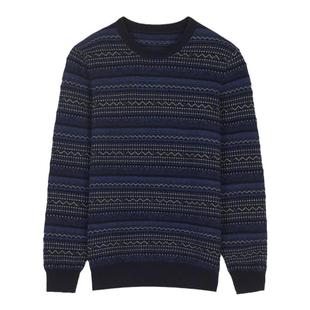 鹿王山羊绒衫男士圆领百搭休闲纯色时尚提花针织毛衣套衫秋冬新款