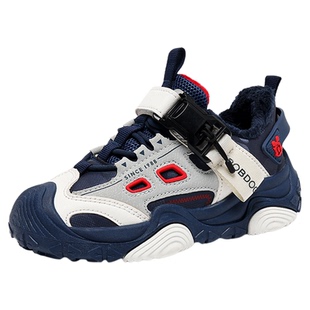 巴布豆男童加绒二棉运动鞋冬季新款皮面防水儿童户外防滑跑步鞋