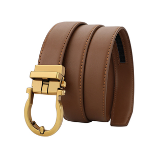 CalermKeens皮带女真皮腰带自动扣棕色复古时尚小众裤带2026新款