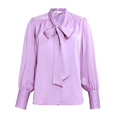 拓美新款飘带领真丝长袖衬衫