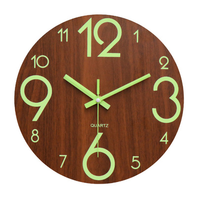 带夜光木制挂钟静音钟表免打孔