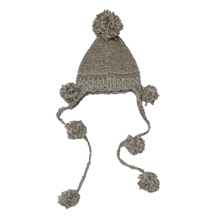 QSC针织手工羊毛球杂色灰绿色帽子弹力保暖大头围