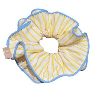 儿童甜美风柠檬黄条纹大肠发圈女童丸子头皮筋头绳宝宝不伤发发绳