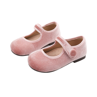 韩版女童公主鞋春秋小女孩浅口单鞋甜美软底儿童鞋复古丝绒宝宝鞋