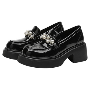 星期六女鞋厚底乐福鞋女款2025新款秋季黑色配裙子小皮鞋增高单鞋