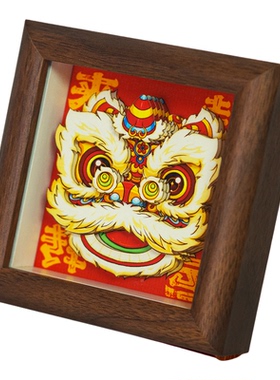 时来运转醒狮木质摆件新年送礼