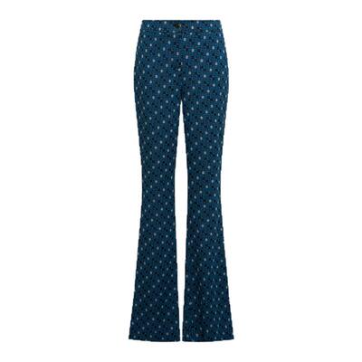 DVF蓝绿方型环扣针织提花长裤