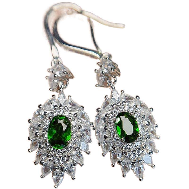 天然透辉石耳钉4乘6流苏款