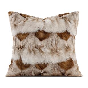 柏洛斯Luxurious『孤影』高档白咖渐变狐狸毛沙发抱枕高级床头靠