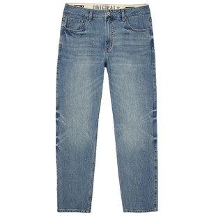 903杰克琼斯男装复古水洗牛仔裤秋季新款皮标休闲直筒长裤子男款